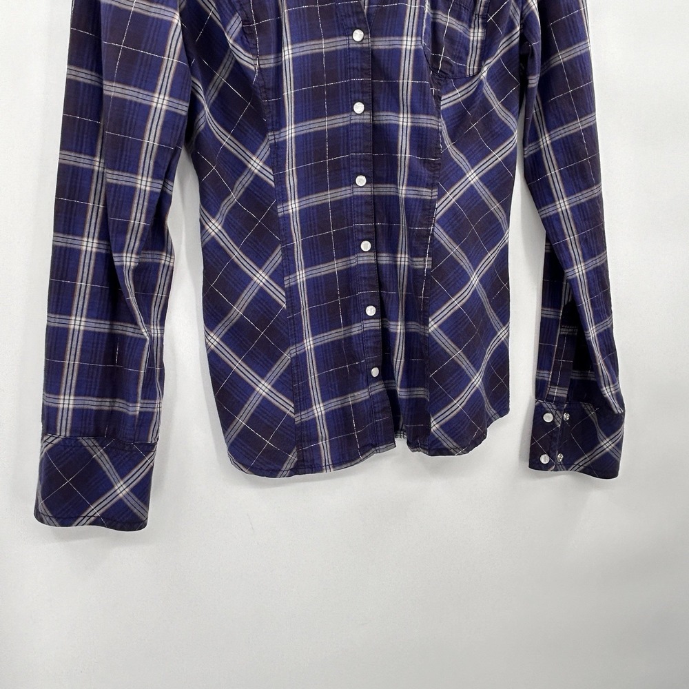 Guess Y2K Womens Pearl Snap Shirt Size Small Blue Plaid Long Sleeve Western 90s - Picture 4 of 7